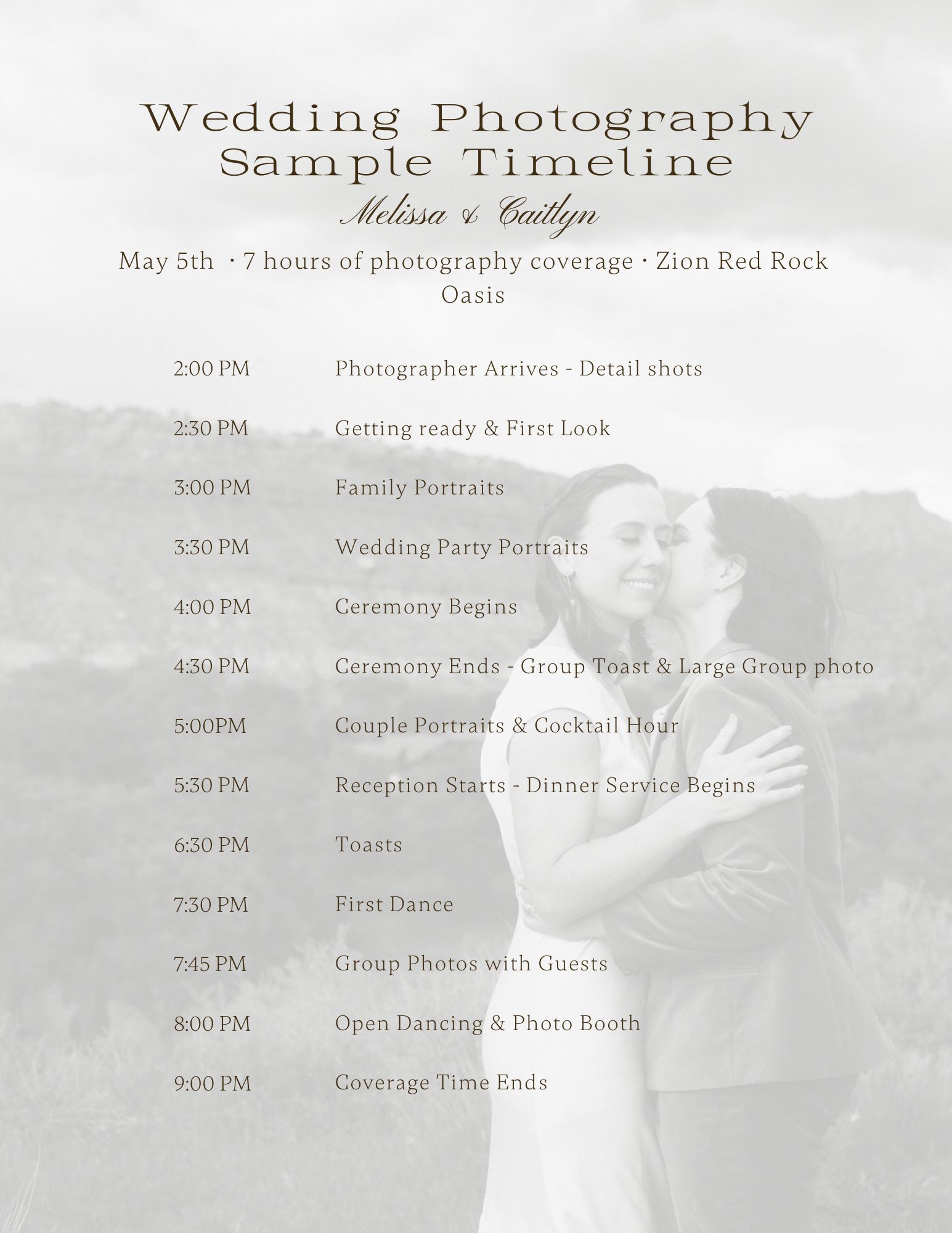 Sample Timeline for M&C's Wedding