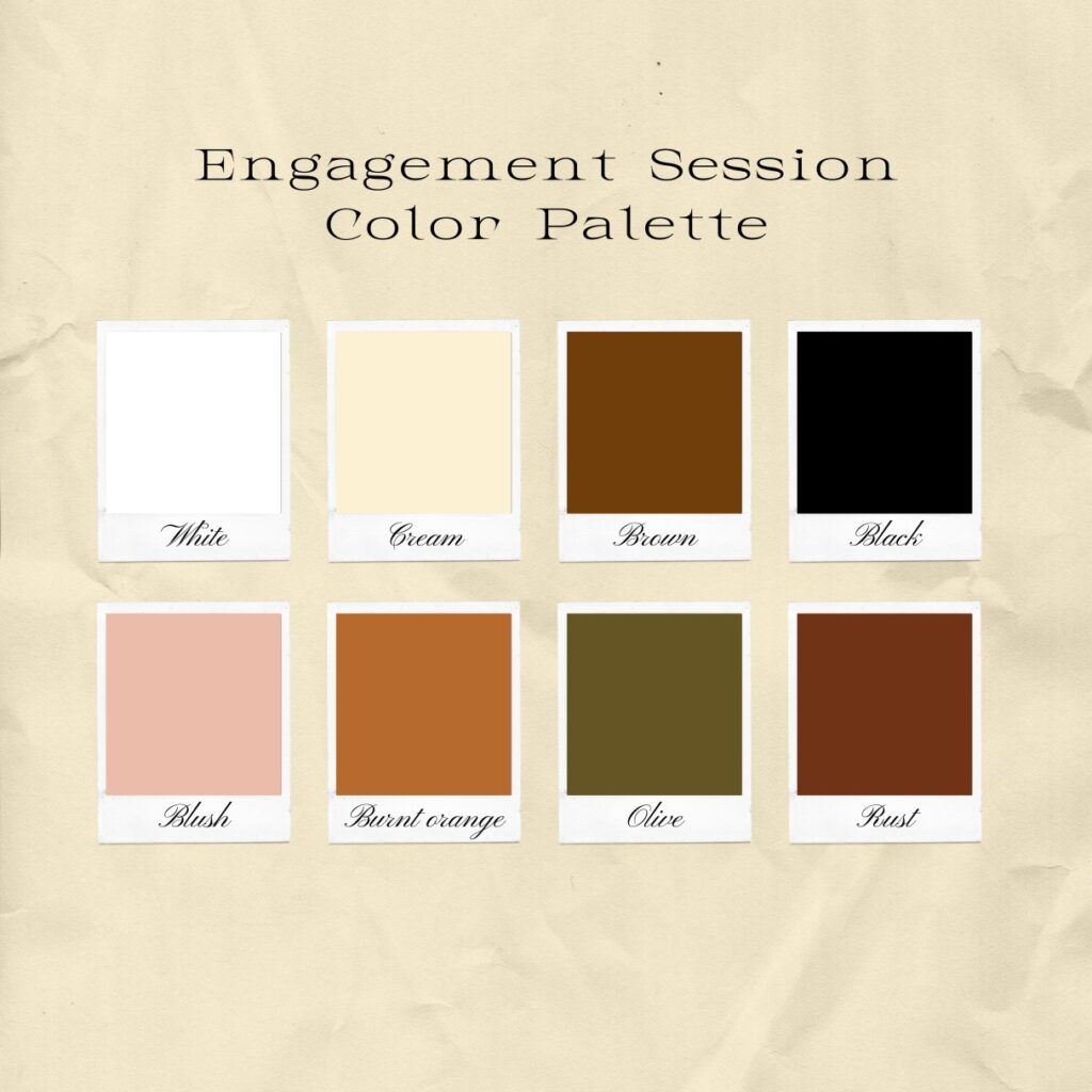 A palette of colors that are recommended for engagement session outfits